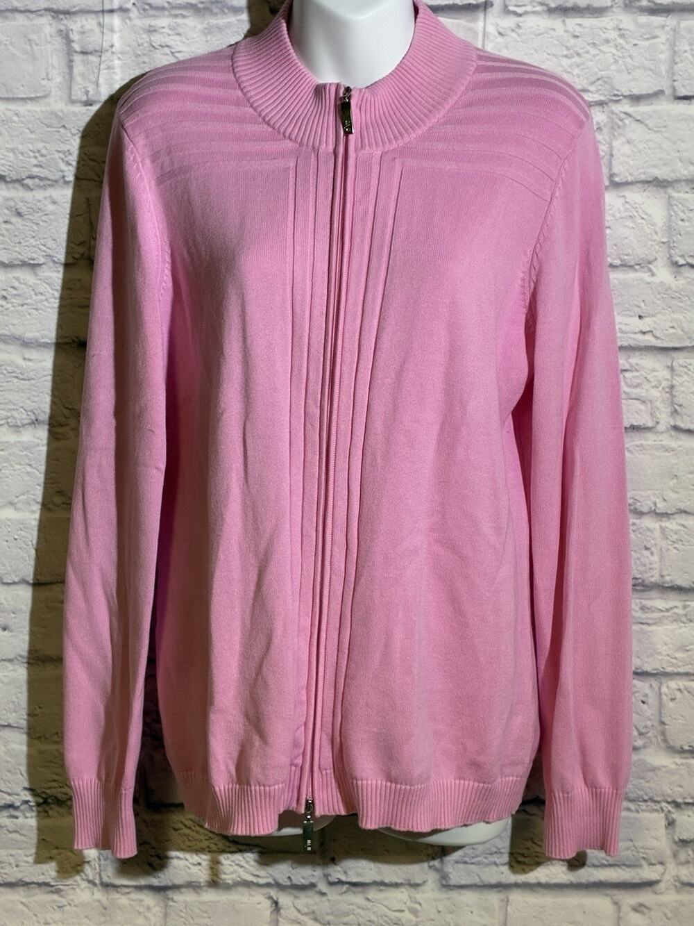 N’Vo by Lanctot Pink Full Zip Sweater Size L Golf Activewear Two Zippers